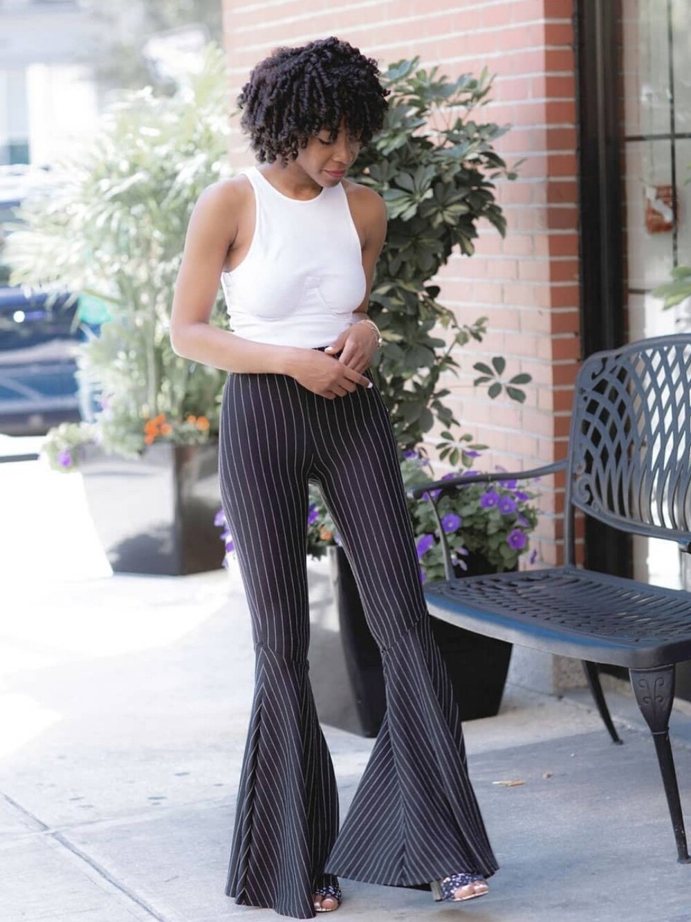 Bershka Black Pinstripe Flare Pants Bell Bottom High Rise US 00